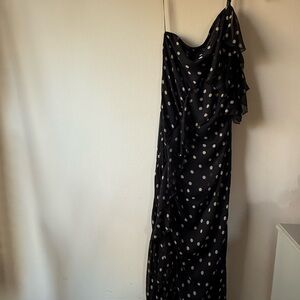 Zara Black and White Polka Dot One Shoulder Dress